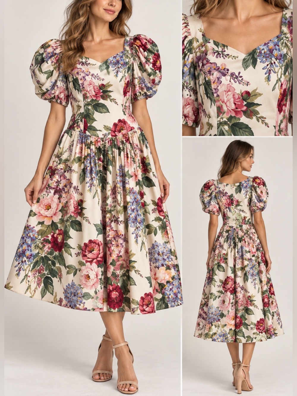 Vintage Blair Woolverton Floral Garden Chic Romantic Victorian 80s Rare Dress 10